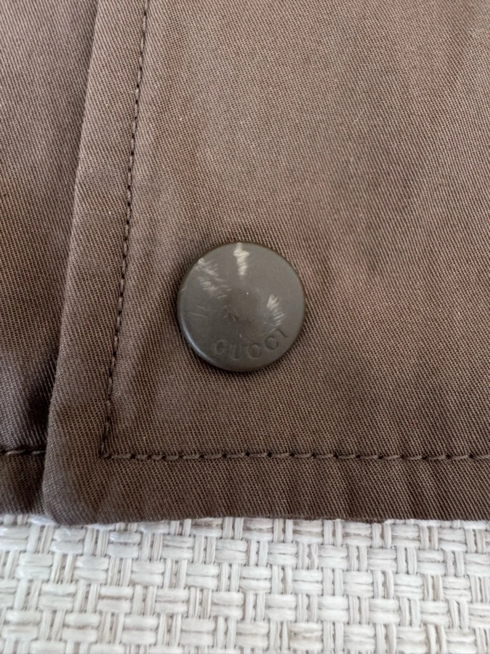 GUCCI MEN’S TWO TONE BOMBER LEATHER AND CANVAS JACKET